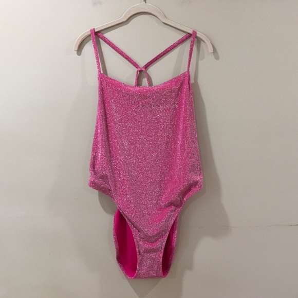 SKIMS Glitter Swim One Piece Swimwear Pink Women's Plus 4X Jasper Cutout Stretch - Picture 3 of 8